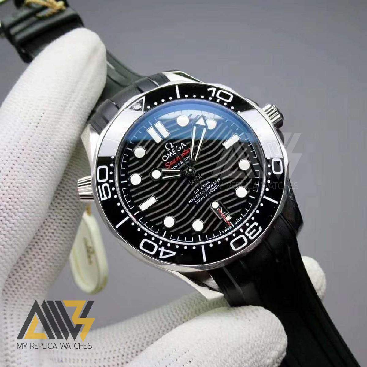 Seamaster Diver 300m 210.32.42.20.01.001 42mm Beselworld 2018 Stainless Steel Case VSF V2 1:1 Best Edition Black Wave Dial on Black Rubber Strap A8800 (Black Balance Wheel)